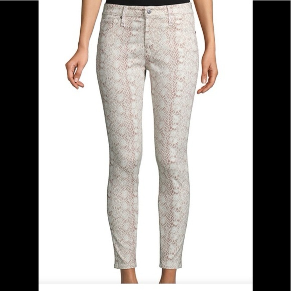 AG Adriano Goldschmied Prima Cream Pink Snakeskin Print Ankle Jeans 28R